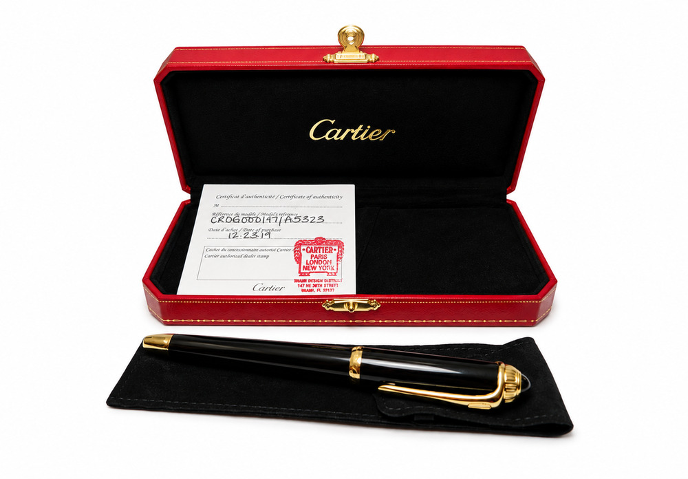 Cartier Roadster Black Gold Rollerball Pen New in Box w Papers Authentic